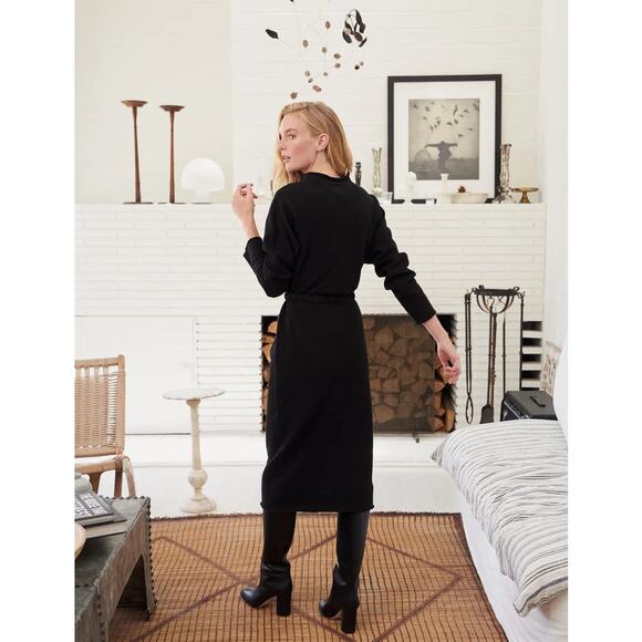 NEW Frank & Eileen Isabelle Funnel Neck Dress Black Triple Fleece Sz L Midi - Picture 2 of 9